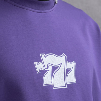 Oversize Cotton Tee - "777" Graphic Print Shirt