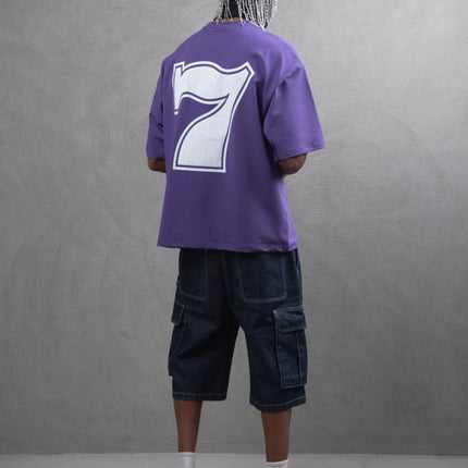 Oversize Cotton Tee - "777" Graphic Print Shirt