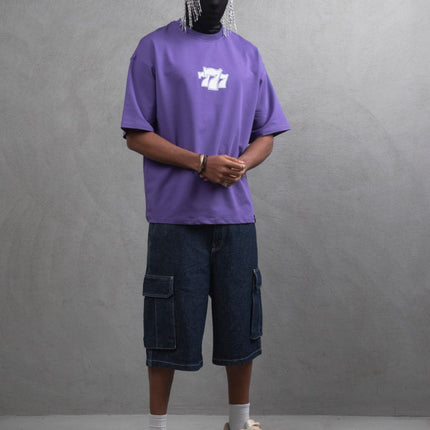Oversize Cotton Tee - "777" Graphic Print Shirt