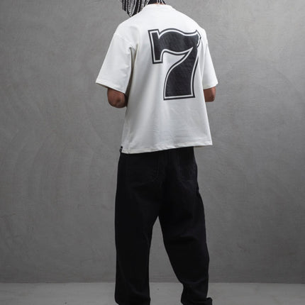 Oversize Cotton Tee - "777" Graphic Print Shirt