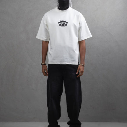 Oversize Cotton Tee - "777" Graphic Print Shirt
