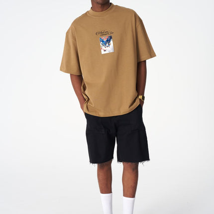 Oversize Cotton Tee / "AWARE" Dove Hands Symbolic Graphic Print