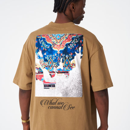 Oversize Cotton Tee / "AWARE" Dove Hands Symbolic Graphic Print