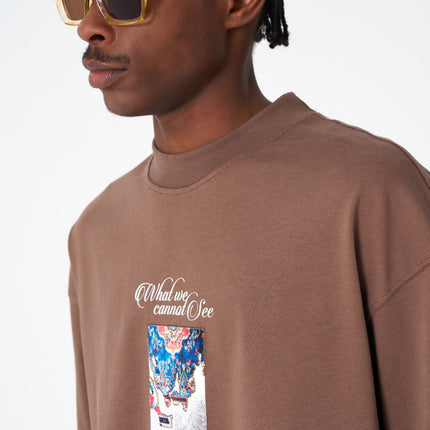 Oversize Cotton Tee / "AWARE" Dove Hands Symbolic Graphic Print