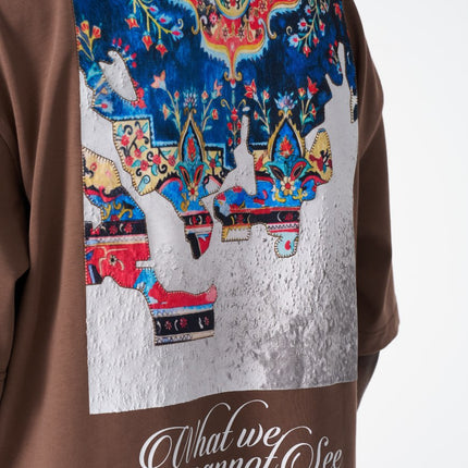 Oversize Cotton Tee / "AWARE" Dove Hands Symbolic Graphic Print
