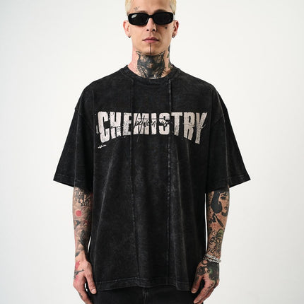 Oversize Cotton Tee - "Chemistry" Distressed Graphic Print