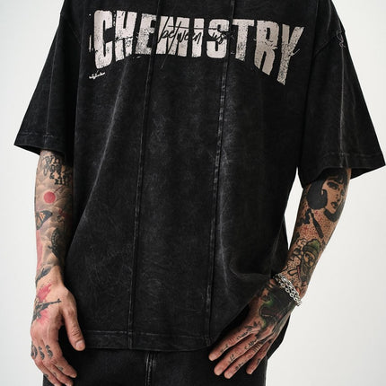 Oversize Cotton Tee - "Chemistry" Distressed Graphic Print