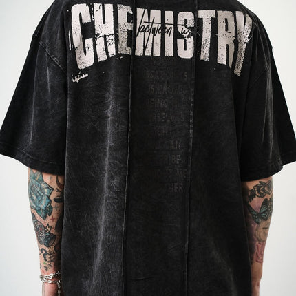 Oversize Cotton Tee - "Chemistry" Distressed Graphic Print