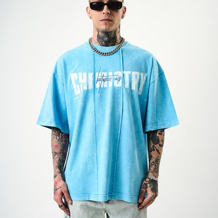Oversize Cotton Tee - "Chemistry" Distressed Graphic Print