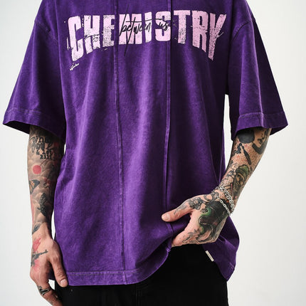 Oversize Cotton Tee - "Chemistry" Distressed Graphic Print