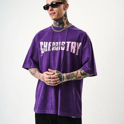 Oversize Cotton Tee - "Chemistry" Distressed Graphic Print