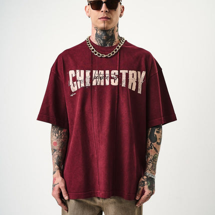 Oversize Cotton Tee - "Chemistry" Distressed Graphic Print