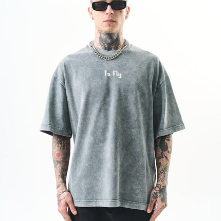 Oversize Cotton Tee - Crows and "To Fly" Graphic Print