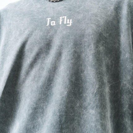 Oversize Cotton Tee - Crows and "To Fly" Graphic Print