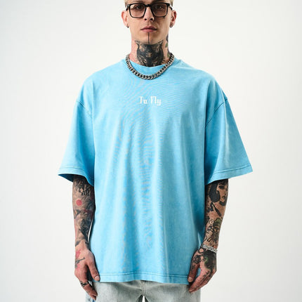 Oversize Cotton Tee - Crows and "To Fly" Graphic Print