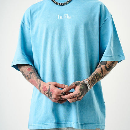 Oversize Cotton Tee - Crows and "To Fly" Graphic Print