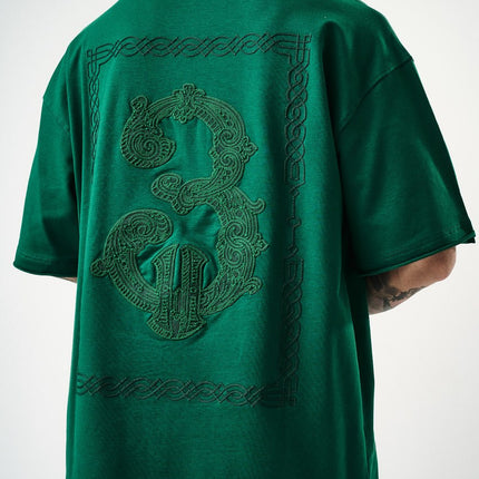 Oversize Cotton Tee - Half-Zip High Neck Chain Graphic Shirt