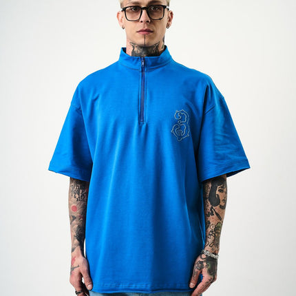 Oversize Cotton Tee - Half-Zip High Neck Chain Graphic Shirt