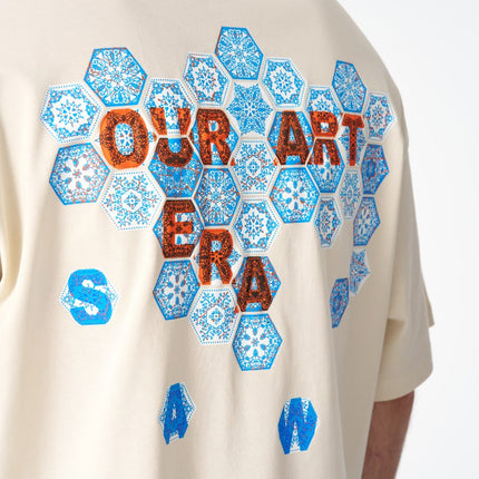 Oversize Cotton Tee / Hexagon Mosaic Graphic Print "OUR ART ERA SAW"
