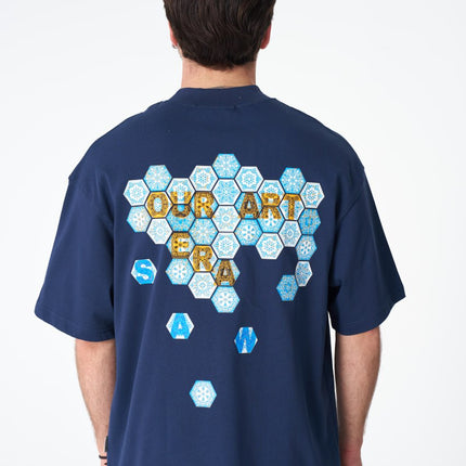 Oversize Cotton Tee / Hexagon Mosaic Graphic Print "OUR ART ERA SAW"