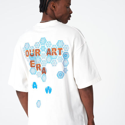 Oversize Cotton Tee / Hexagon Mosaic Graphic Print "OUR ART ERA SAW"