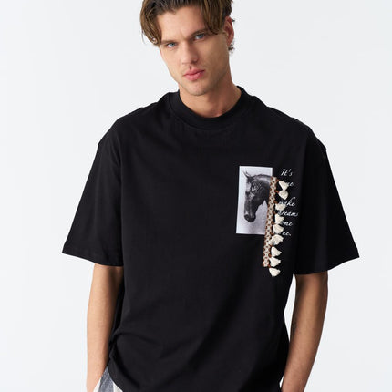 Horse Tassel Graphic Oversize Cotton Tee