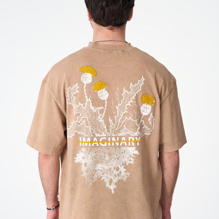 Oversize Cotton Tee - "IMAGINARY" Plant Graphic Print with Embroidery