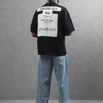 Oversize Cotton Tee - Layered Patch "What We Wear" Shirt