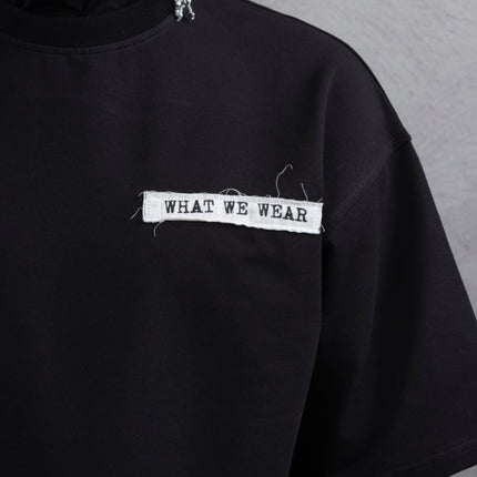 Oversize Cotton Tee - Layered Patch "What We Wear" Shirt