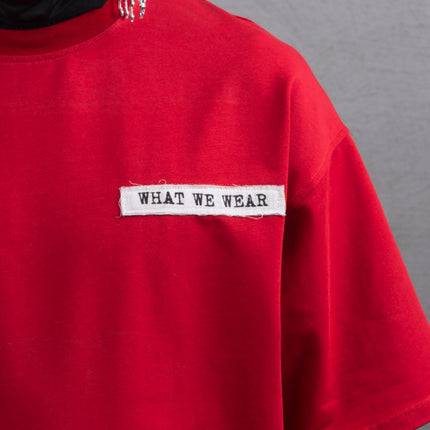Oversize Cotton Tee - Layered Patch "What We Wear" Shirt
