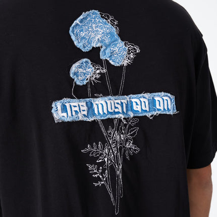 Oversize Cotton Tee - "Life Must Go On" Patch & Plant Graphic