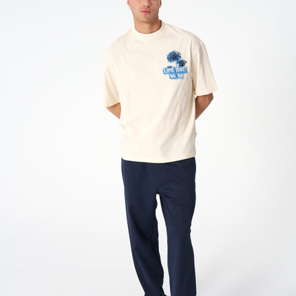 Oversize Cotton Tee - "Life Must Go On" Patch & Plant Graphic