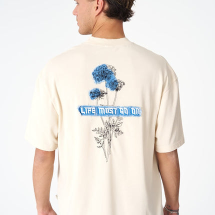 Oversize Cotton Tee - "Life Must Go On" Patch & Plant Graphic