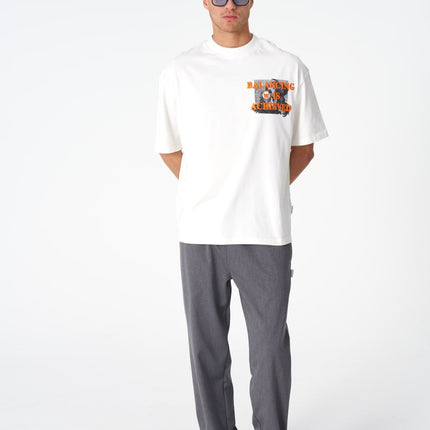 Oversize Cotton Tee / Mythical Bird & Waves Graphic Print "Balancing Is A Chaotic"