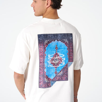 Oversize Cotton Tee / Oriental Rug Tapestry Graphic Print & Embroidery