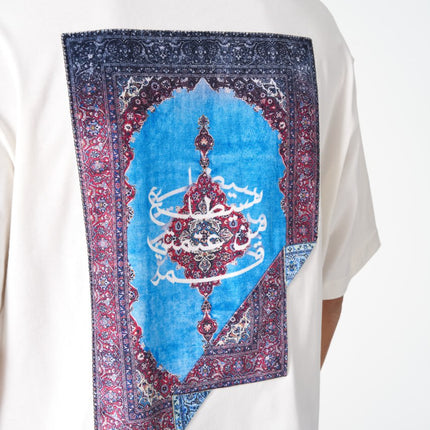 Oversize Cotton Tee / Oriental Rug Tapestry Graphic Print & Embroidery