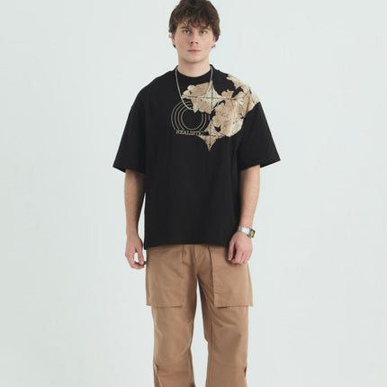 Oversize Cotton Tee / Ornate Animal Graphic Print "Fear Of Being Average"