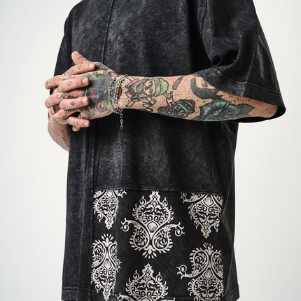 Oversize Cotton Tee - Ornate Pattern Graphic Print Shirt