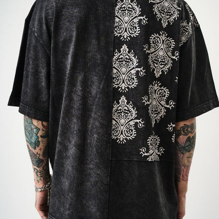 Oversize Cotton Tee - Ornate Pattern Graphic Print Shirt