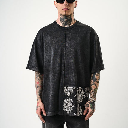 Oversize Cotton Tee - Ornate Pattern Graphic Print Shirt