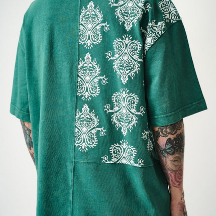 Oversize Cotton Tee - Ornate Pattern Graphic Print Shirt