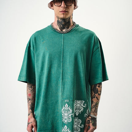 Oversize Cotton Tee - Ornate Pattern Graphic Print Shirt