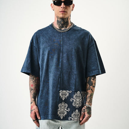 Oversize Cotton Tee - Ornate Pattern Graphic Print Shirt