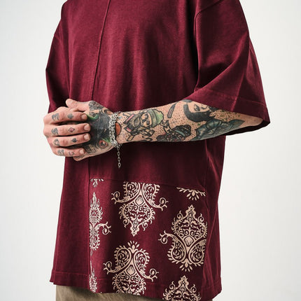 Oversize Cotton Tee - Ornate Pattern Graphic Print Shirt