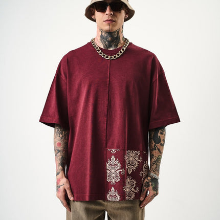 Oversize Cotton Tee - Ornate Pattern Graphic Print Shirt
