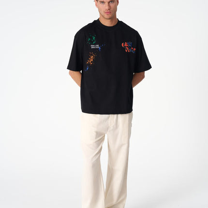 Oversize Cotton Tee / "Own Pace" Paint Splatter Graphic Print