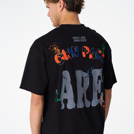 Oversize Cotton Tee / "Own Pace" Paint Splatter Graphic Print