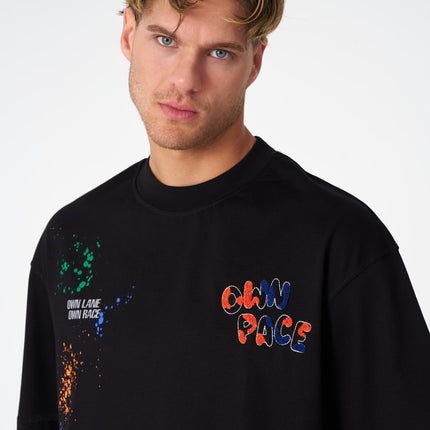 Oversize Cotton Tee / "Own Pace" Paint Splatter Graphic Print