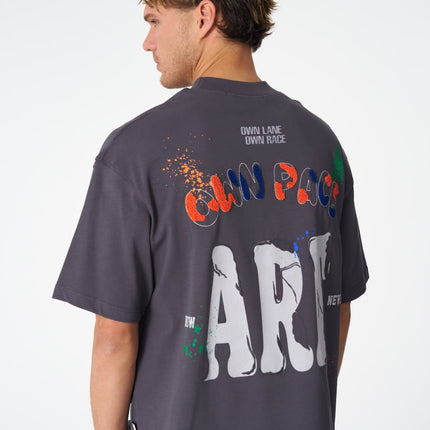 Oversize Cotton Tee / "Own Pace" Paint Splatter Graphic Print