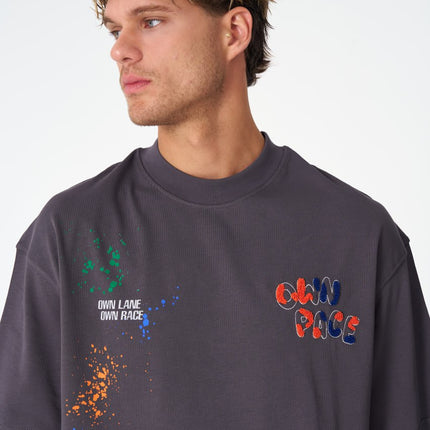 Oversize Cotton Tee / "Own Pace" Paint Splatter Graphic Print